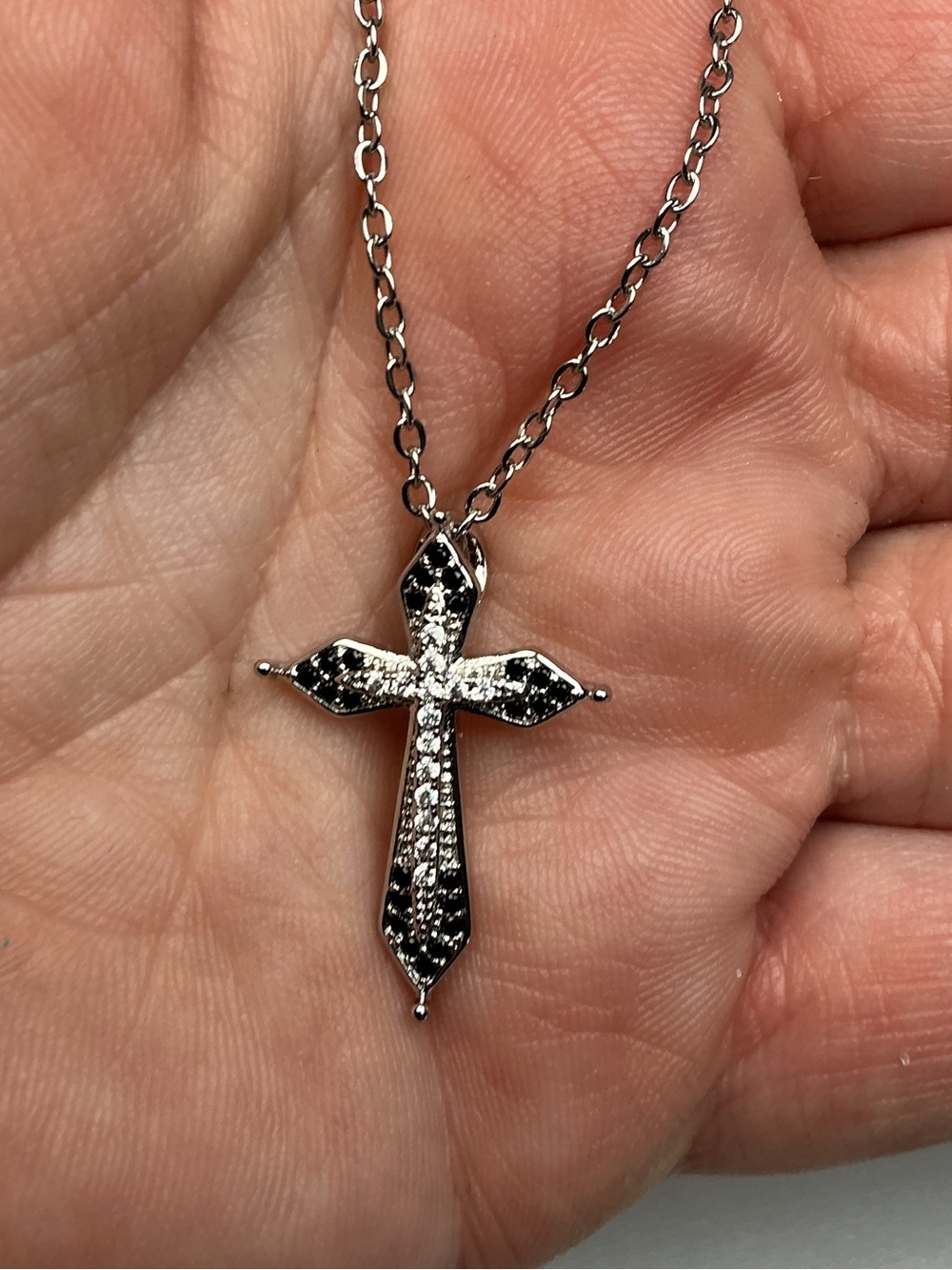 Cross Pendant Black and White Cz Diamond Silver Necklace